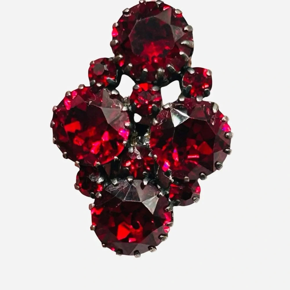 Vintage Austria Red Rhinestone Clip Earrings
